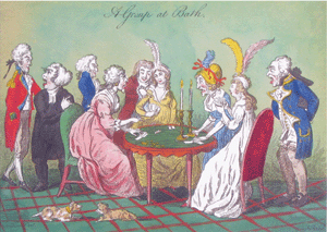 George Cruikshank's cartoon "A Group at Bath"