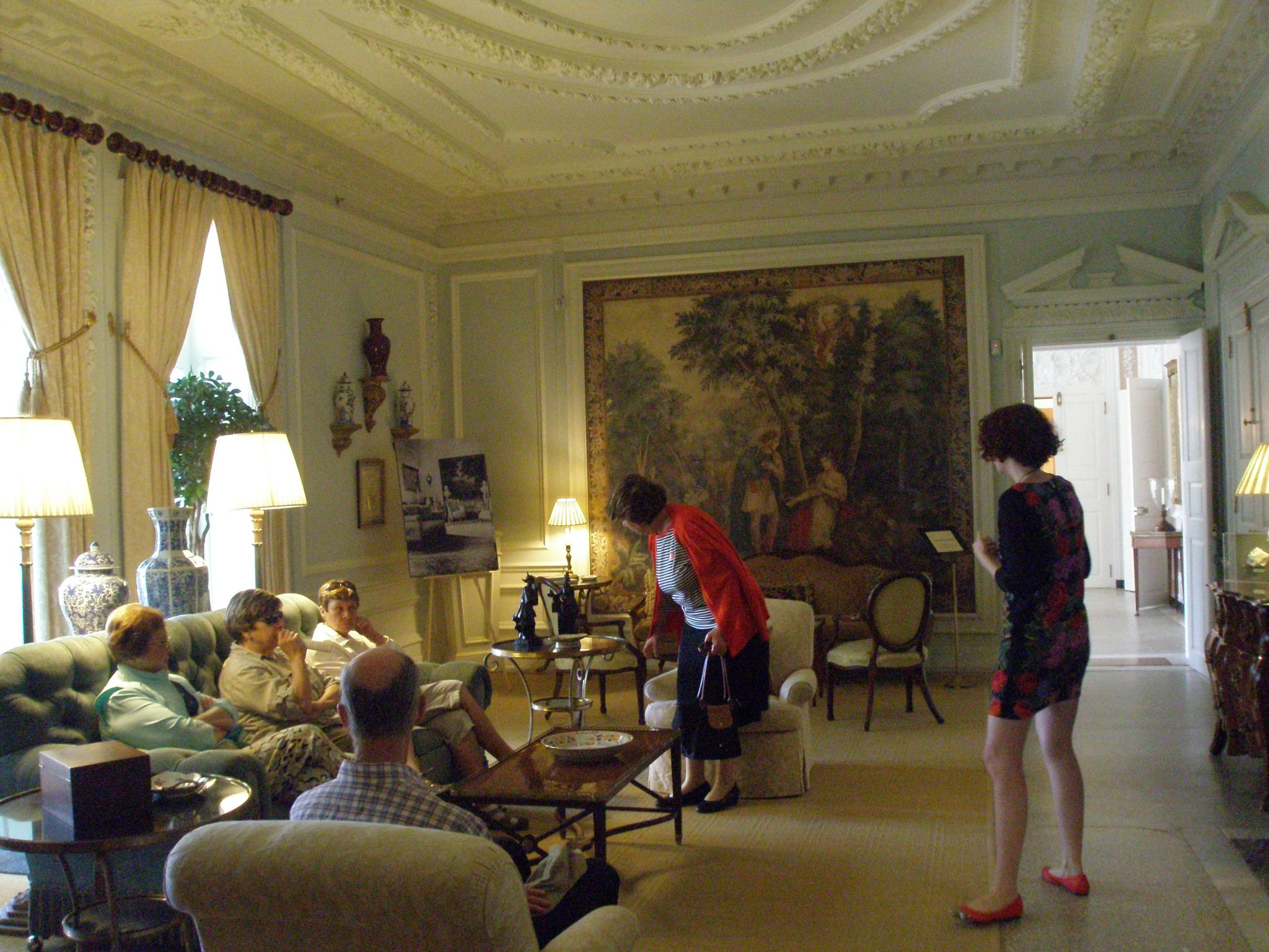 Drawing Room on the Main Floor. This is the largest room in the house, measuring 36 feet long by 20 feet wide. Brussels tapestries are set into the walls. 