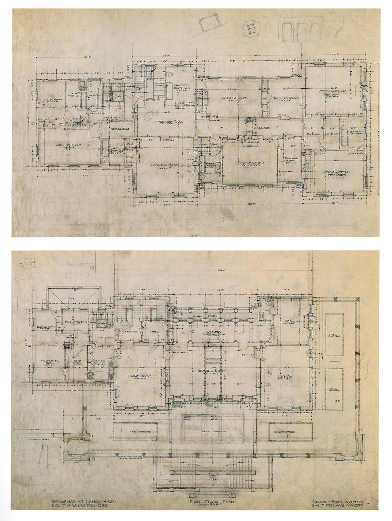 House Plans for the Main Floor, and for the Bedroom Floor of The Mount. Image courtesy of "Edith Wharton at Home: Life at The Mount," by Richard Guy Wilson.