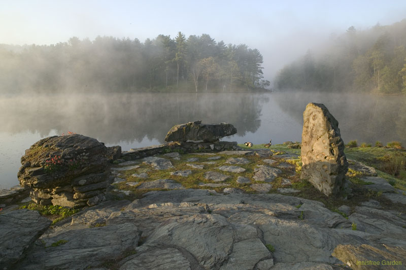 The 3 large rocks on The Point are named: Turtle Rock (left). Dragon Rock (center). Owl Rock (right). Image courtesy of the Innisfree Foundation.