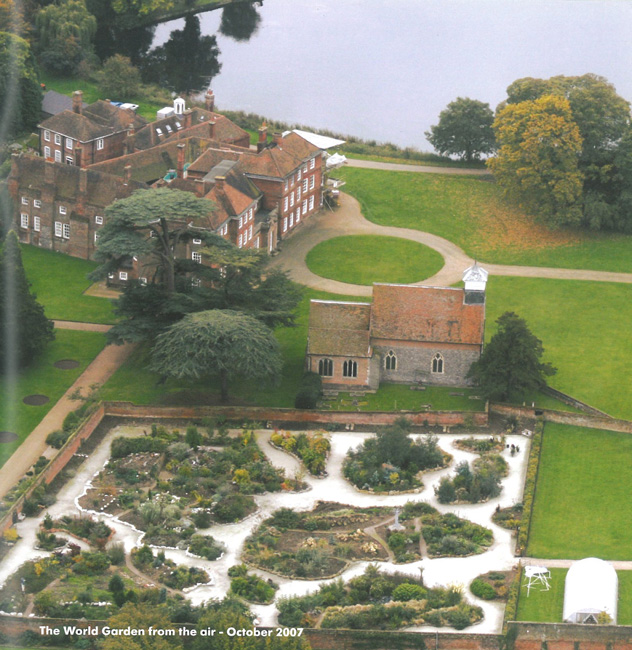 Hawk's-eye view of Lullingstone Castle, The Church of St.Botolph, and the World Garden...as it appeared in 2007. Image courtesy of Lullingstone Castle.
