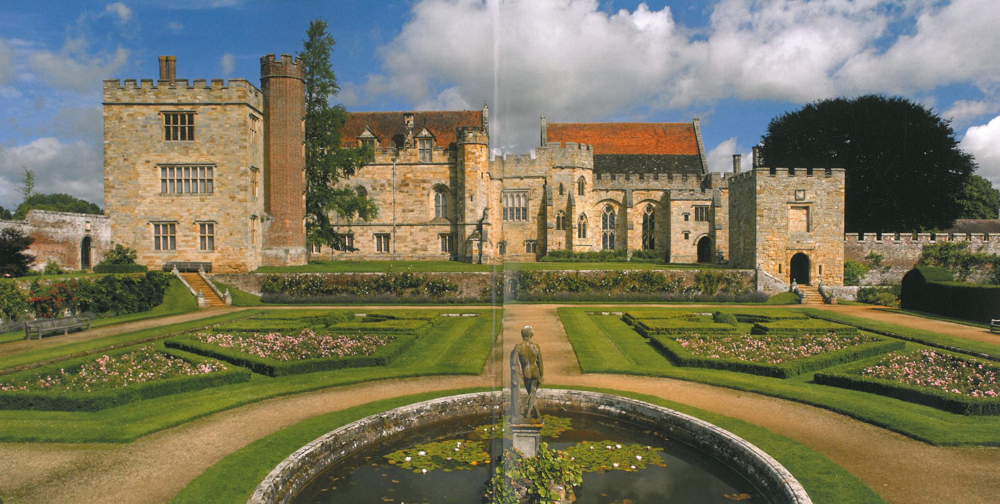 The full expanse of the south side of the Manor House, as seen from the Italian Garden. The Garden Tower is to the far right in this photo. Image courtesy of Penshurst Place.