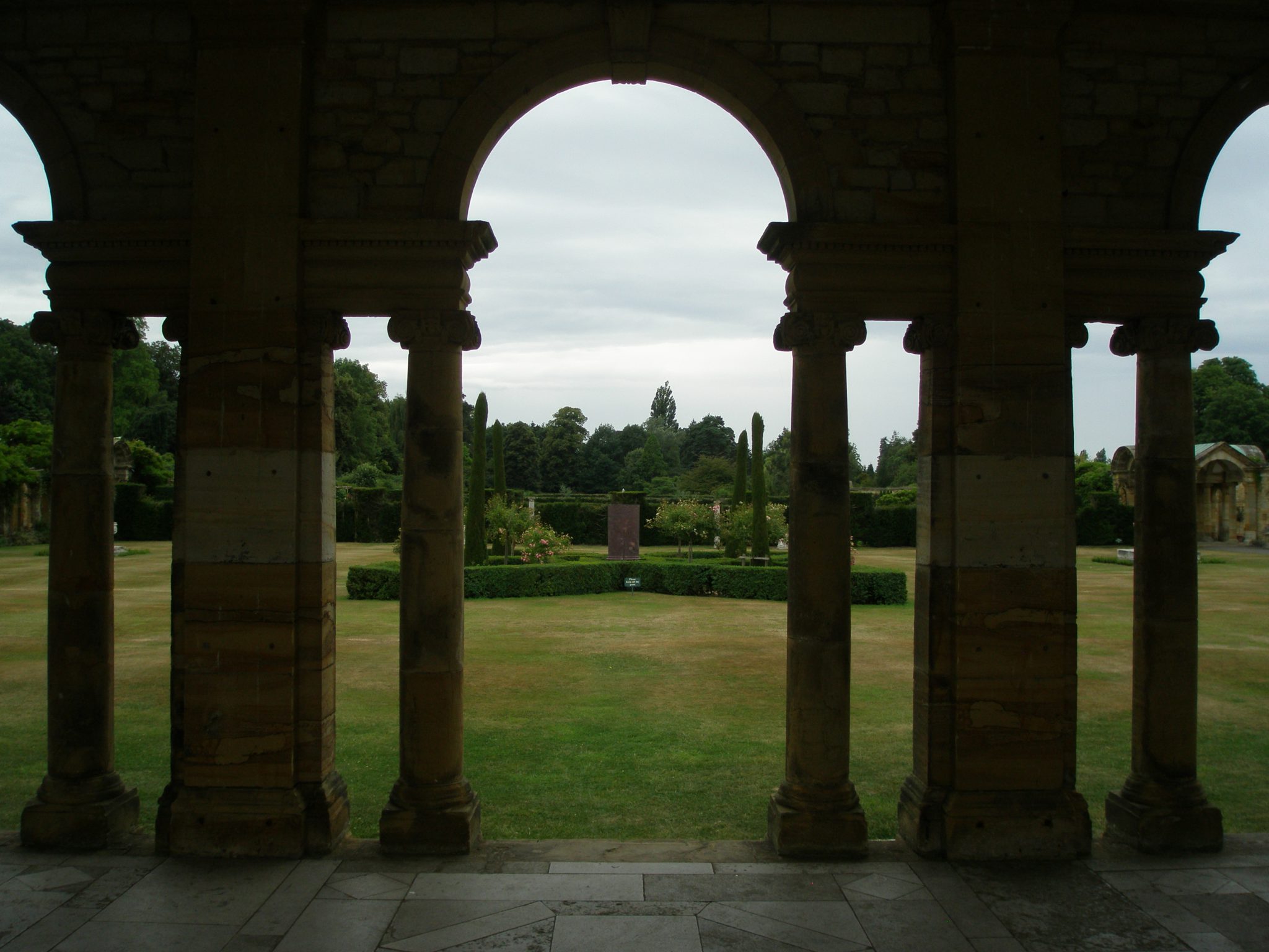 Our view from within the Loggia, across the central green of the Italian Garden