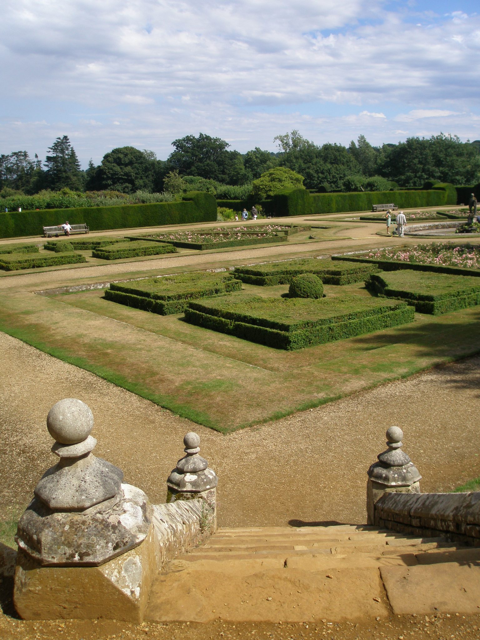 We climbed steps to the South Lawn, for a higher view of the Italian Garden. Water shortages were afflicting Kent in August, as the parched lawns indicate.