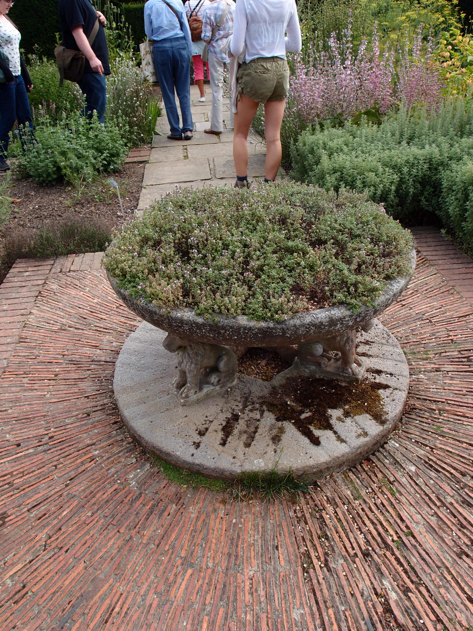 A Byzantine Stone Bowl supported by lions is the centerpiece of the Herb Garden, which was planted in 1933-34.