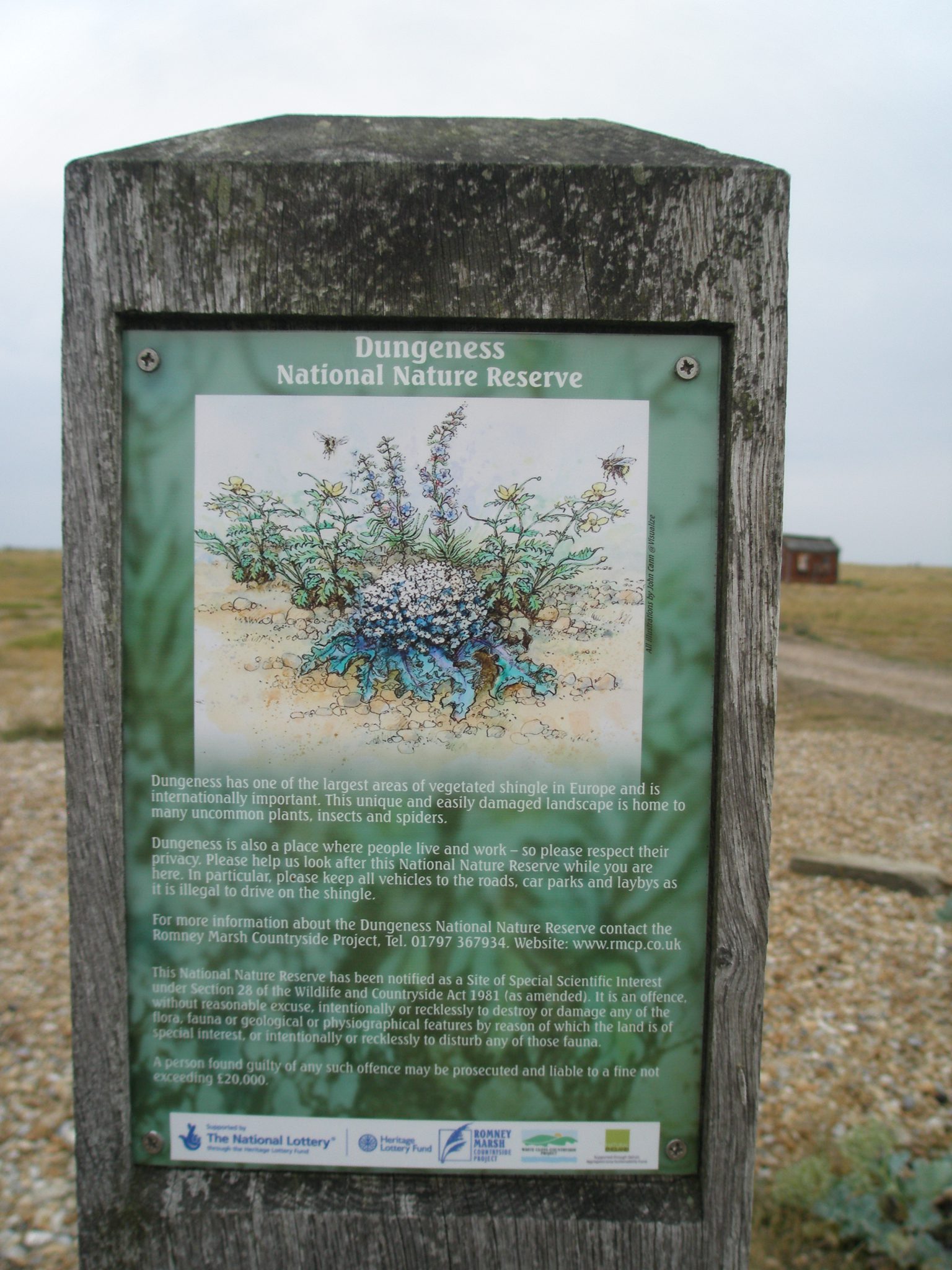 Sign for the National Nature Reserve, directly across the road from Derek Jarman's garden, on August 7, 2013.