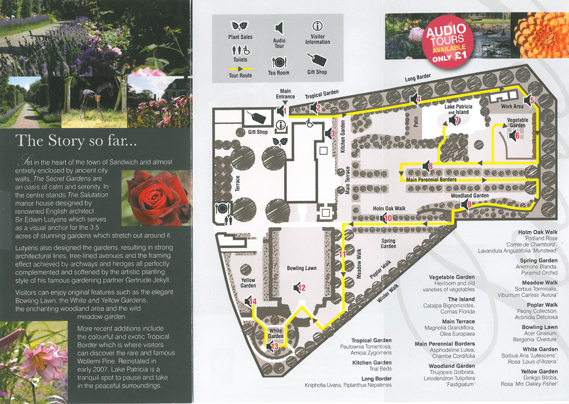 The Flip Side of the brochure, with a Map of the Gardens.