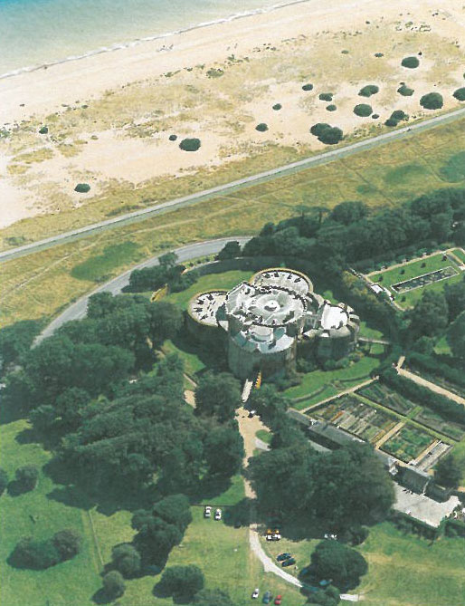 Aerial view of Walmer Castle, showing its coastal position. Image courtesy of Walmer Castle.