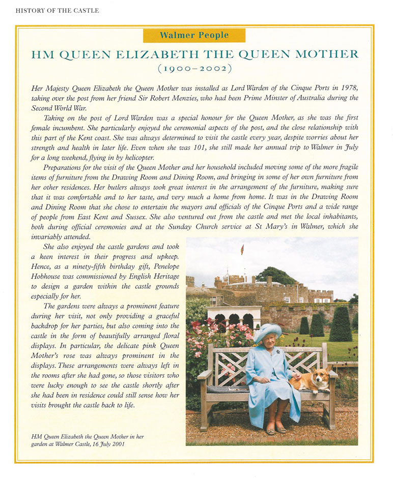 HM Elizabeth the Queen Mother took great interest in both the Castle, and its Gardens. Image courtesy of Walmer Castle.