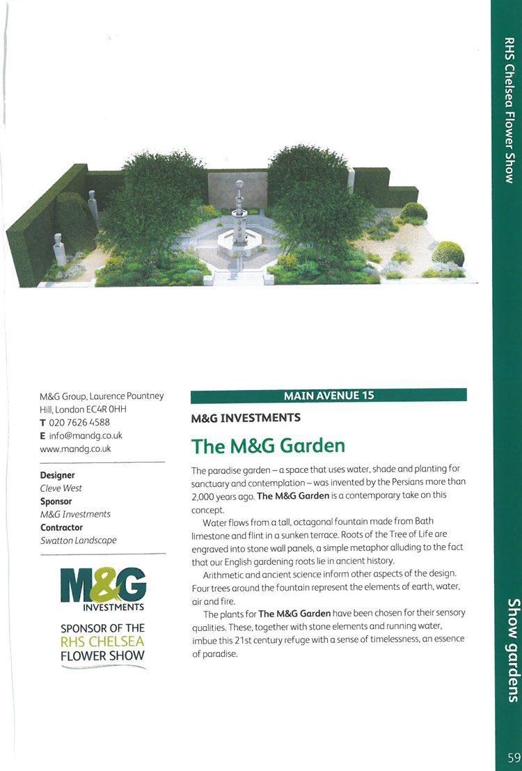 The M&G Garden. M&G has generously sponsored the Chelsea Flower Show for the past five years. Image courtesy of the RHS Chelsea Flower Show catalogue.