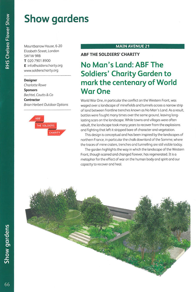 No Man's Land: ABF The Soldiers' Charity Garden. Image courtesy of the RHS Chelsea Flower Show catalogue.