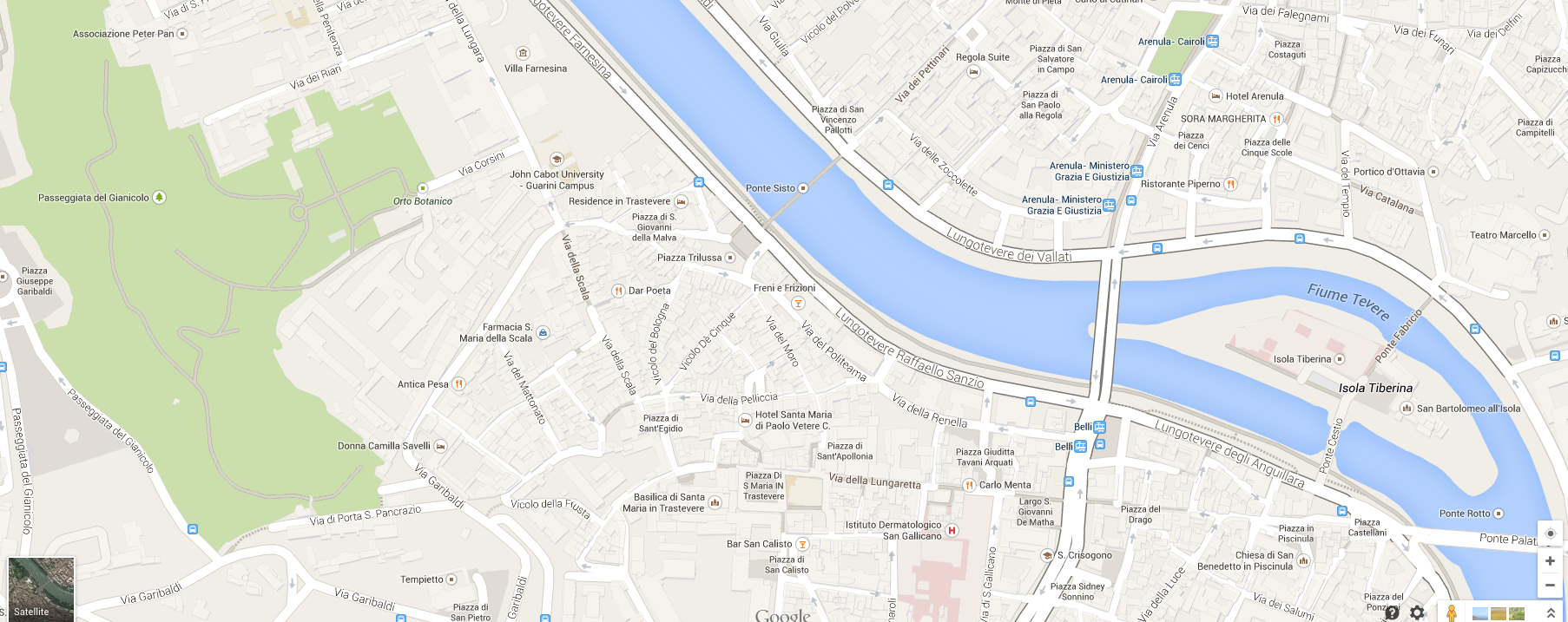 Map of the northern section of Trastevere.