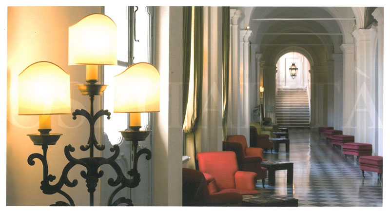 View down the length of the ground floor's Lounge. The Bar & Breakfast Buffet areas are to the right, and doors leading to the Courtyard are to the left. Image courtesy of the Donna Camilla Savelli Hotel.