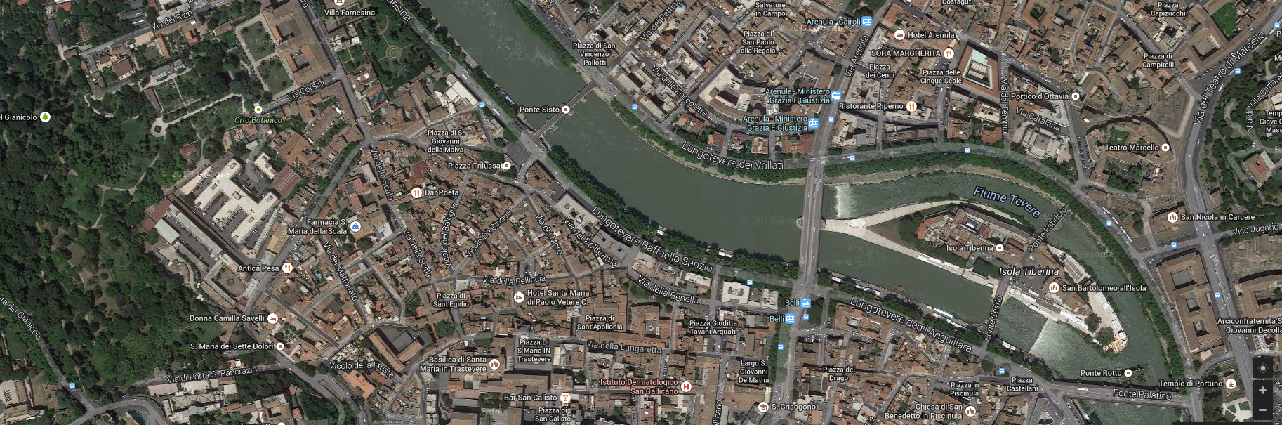Satellite view of Trastevere's northern section.