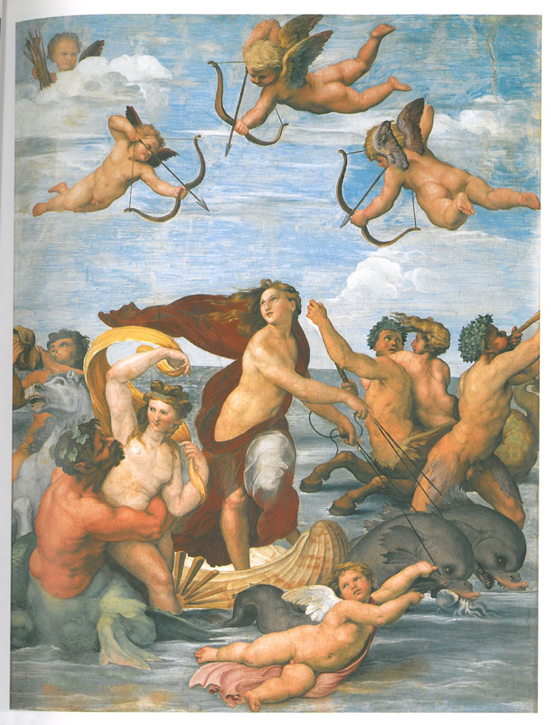 An upper wall panel in the Loggia of Galatea. Image courtesy of LA VILLA FARNESINA A ROMA, published by Franco Cosimo Panini.