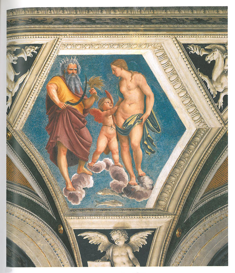 Detail of vaulted ceiling, in the Loggia of Galatea. Image courtesy of LA VILLA FARNESINA A ROMA, published by Franco Cosimo Panini.