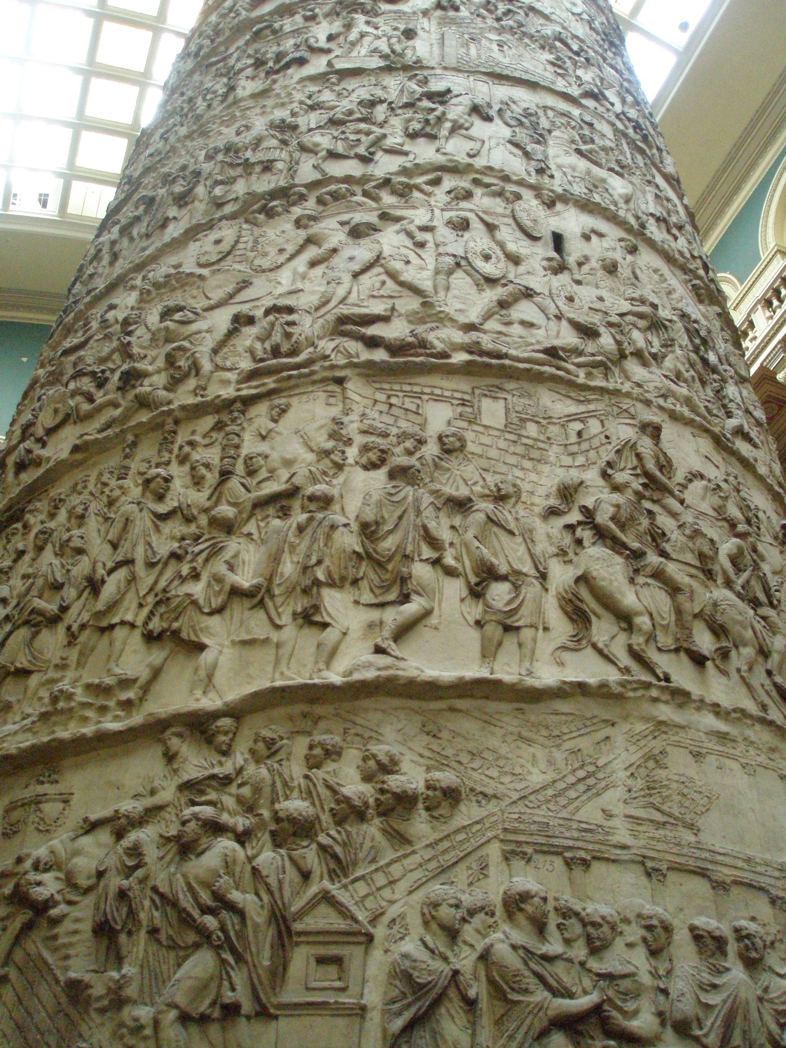 Violent scenes of battle, on the V&A Cast Court copy of Trajan's Column