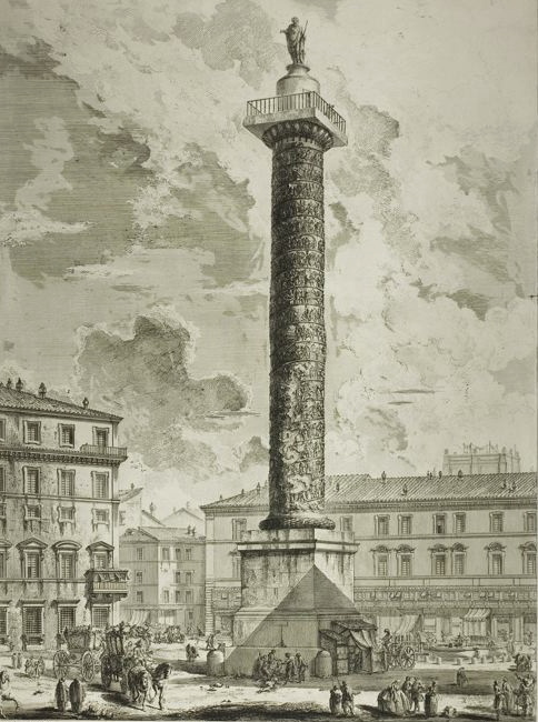The Column of Marcus Aurelius, from Views of Rome (circa 1750--1759). By Giovanni Batista Piranesi.