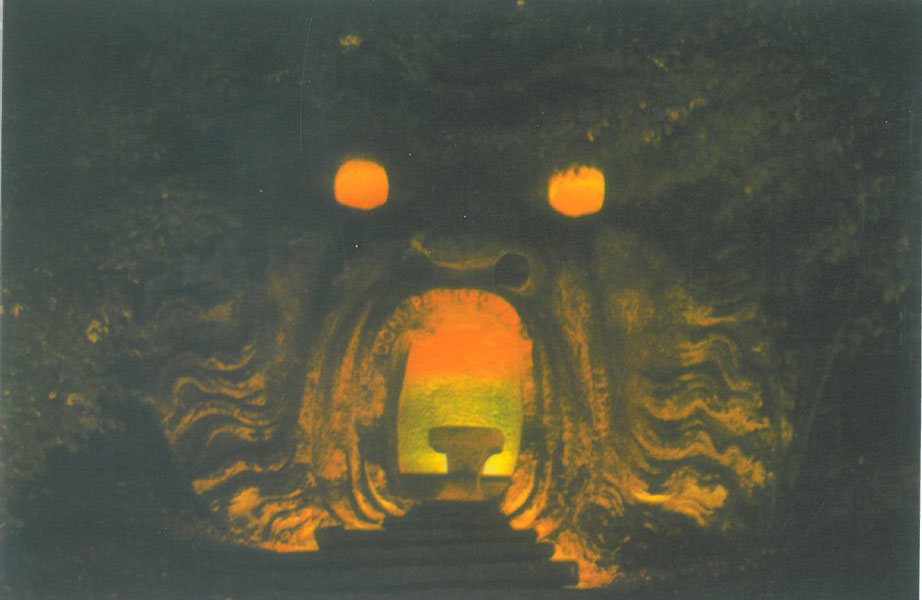 The Mouth of Hell: illuminated a night...to make us Shiver With Excitement! Image courtesy of the Sacro Bosco Garden in Bomarzo.