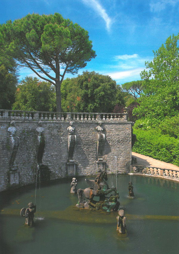 The Pegasus Fountain. The gardens of Villa Lante, in Bagnaia, Italy were begun in 1566. Image courtesy of Il Pegaso Bookshop, in Bagnaia.