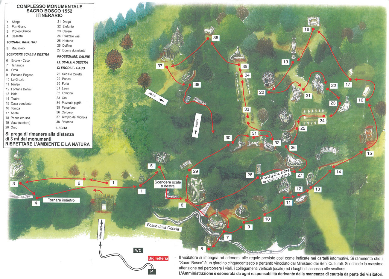 MAP of the Statues at Sacro Bosco....NOT drawn to scale.