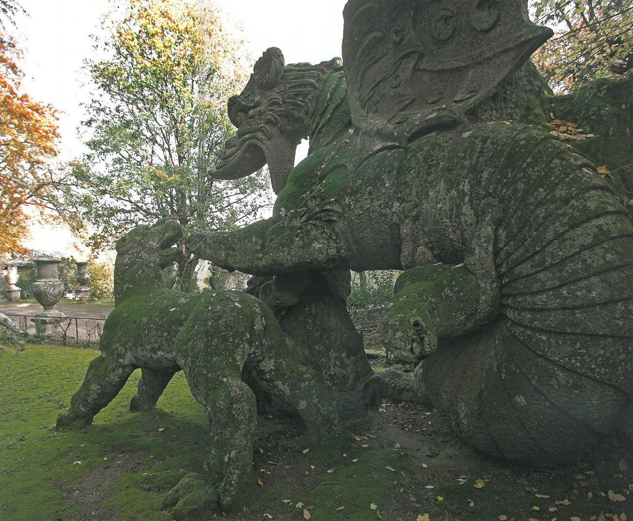 View of Dragon & Lions, with the Square of the Vases in the background. Image courtesy of THE GARDEN AT BOMARZO, by Jessie Sheeler.