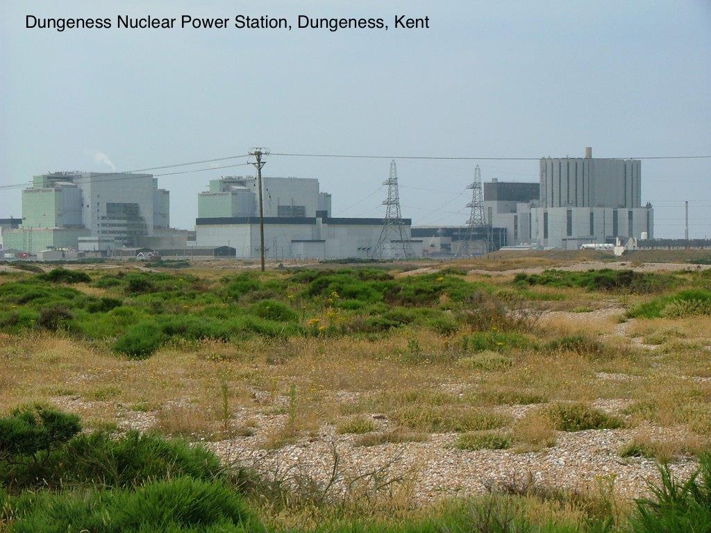 Telephoto view of the Nuclear Power Station at Dungeness, as seen from the gardens at Prospect Cottage.