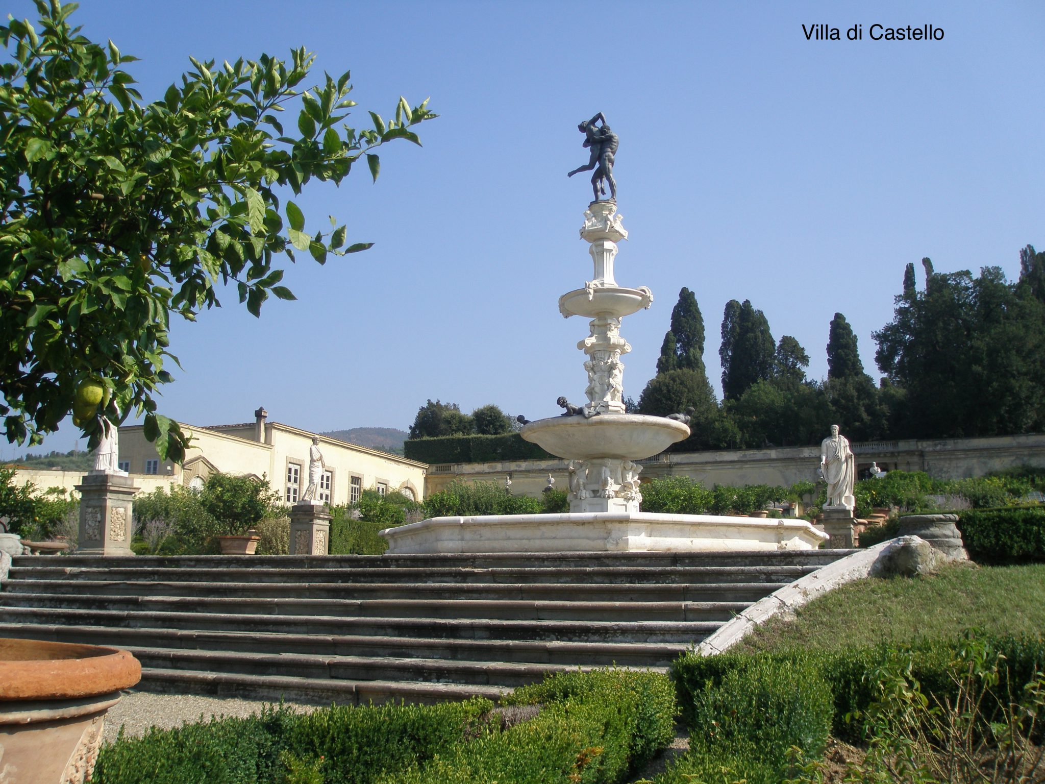 At Villa di Castello, this large fountain symbolizes one of Florence's nearby mountains.