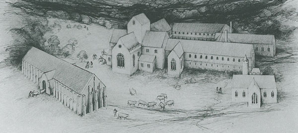 Reconstruction of how the Abbey might have looked shortly after it was built in the late 13th century. Image courtesy of The National Trust.
