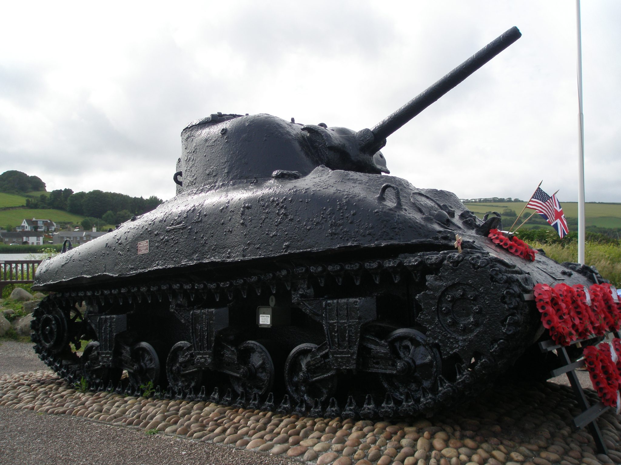 A Sherman Tank, lost at sea on April 28, 1944, and now dragged ashore. On display at Torcross.