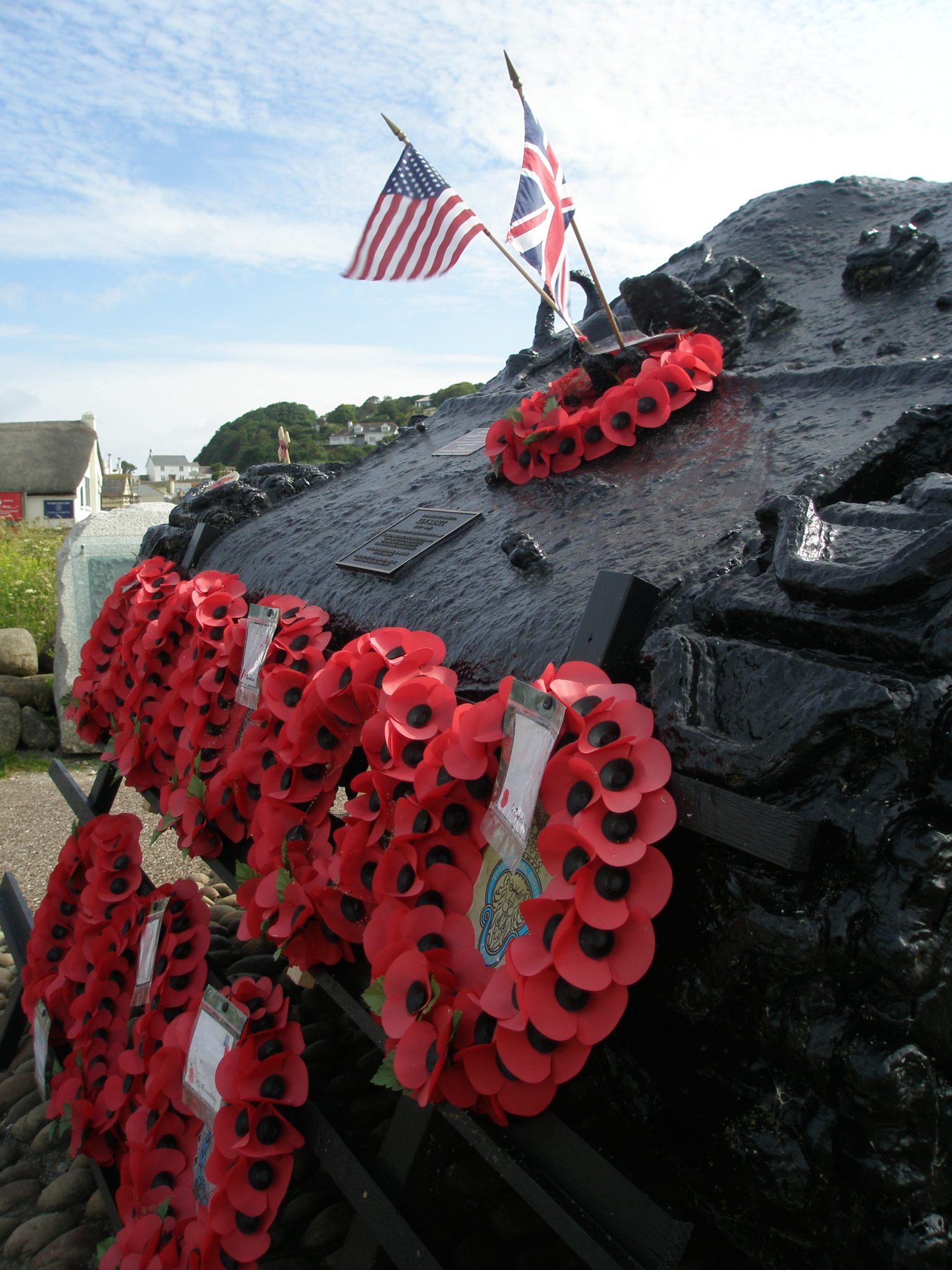 The locals make sure that poppies of remembrance always adorn the Sherman Tank at Torcross