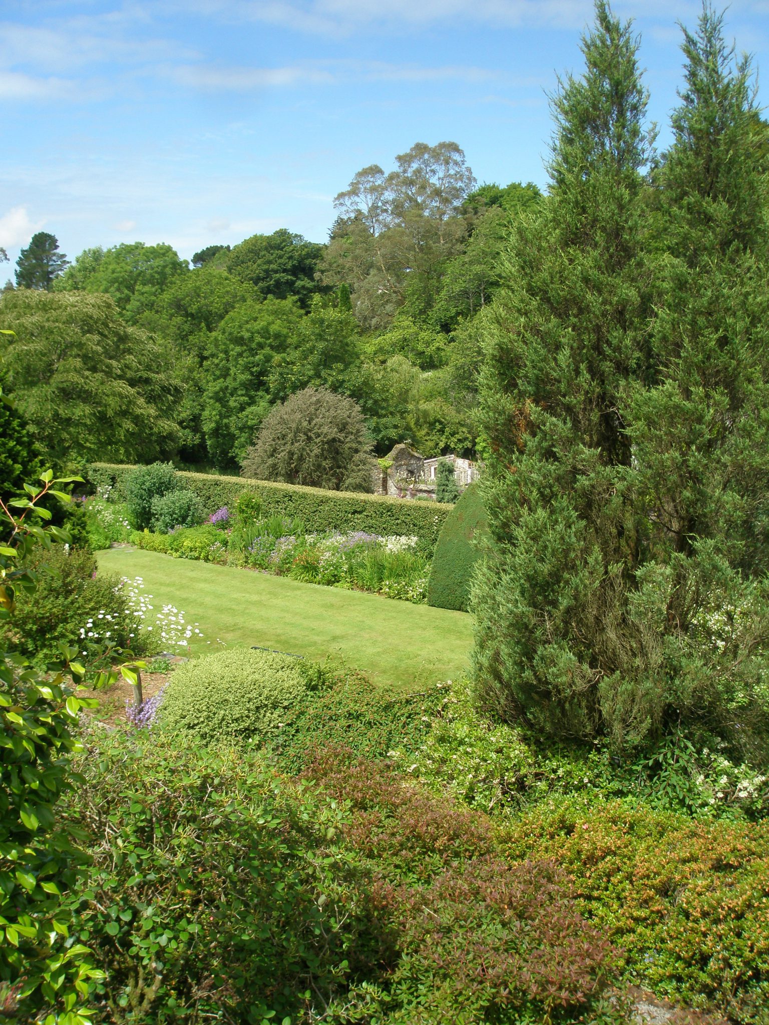 From behind the House, we peered down to the Tennis Court Lawn, which is on an upper terrace of the Walled Garden.
