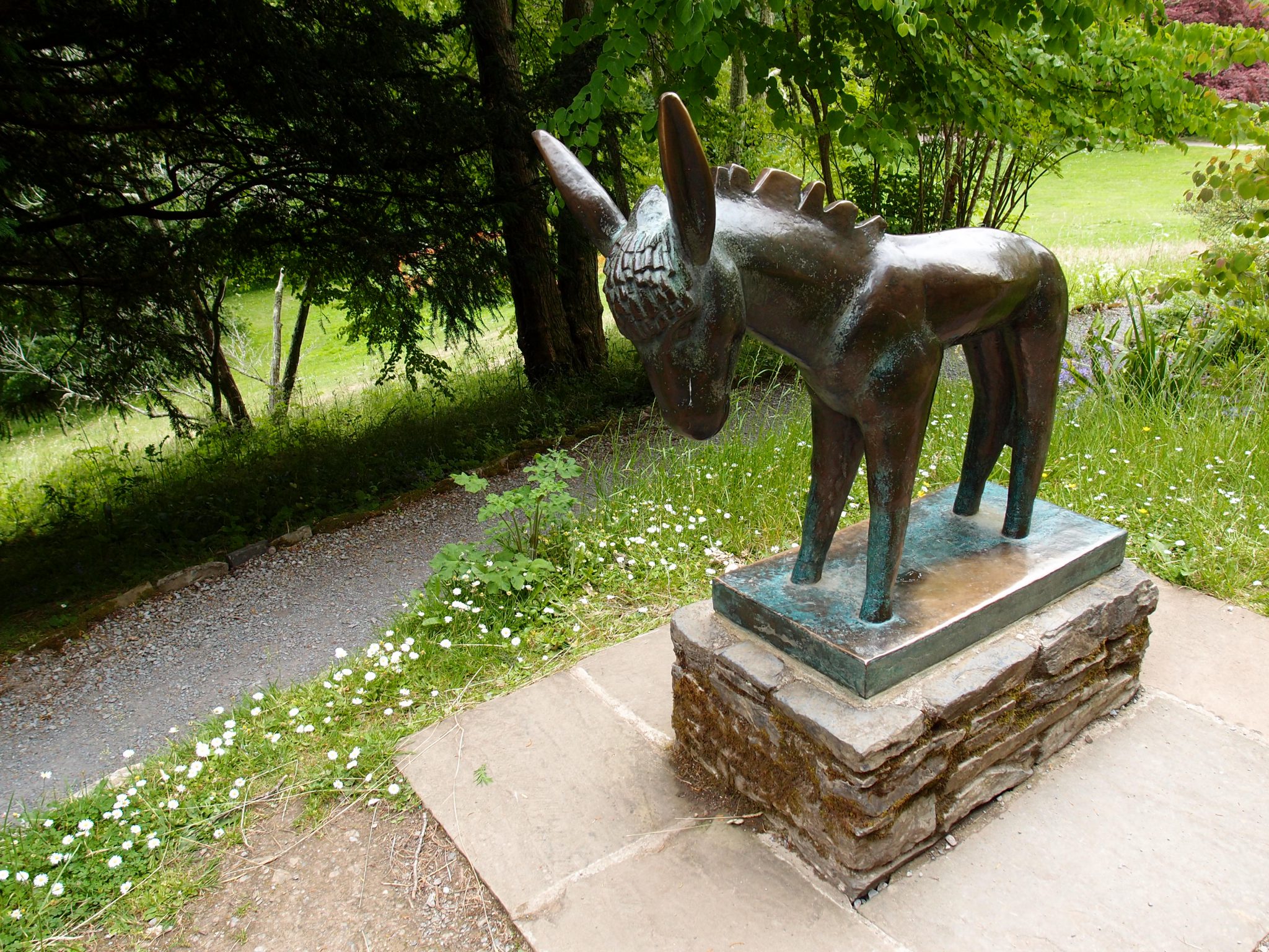 Willi Soukop's Bronze Donkey is mounted on a hillside, just above Valley Field