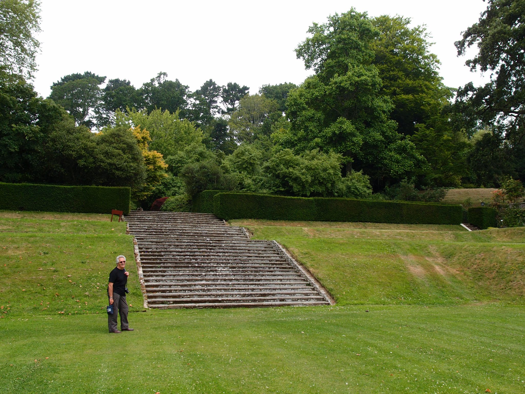David, supplying human scale, at the north end of the Tiltyard. This flight of steps leads up to the Swan Fountain Terrace.