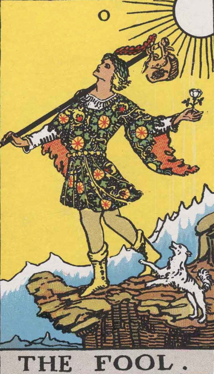 The Fool, Card Zero, of the Tarot. Niki saw herself as The Fool in this Garden. She wrote: “The Fool in the tarot deck is as strong as all the other cards put together. Why? Because he represents man on his spiritual quest. No knowing where he is going, the Fool is ready to discover. He is the hero of the Fairy tales who appears dim witted but is able to find the treasure where others have failed. The Fool has few possessions. He travels light.” 